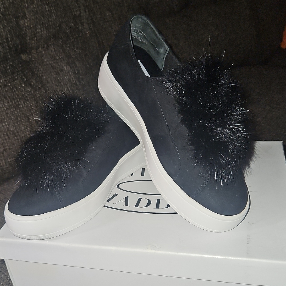 Steve Madden Black Furry Slip-On Sneakers - Picture 3 of 8